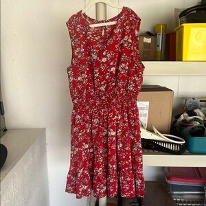 Red Sleeveless Crew Neck Sundress